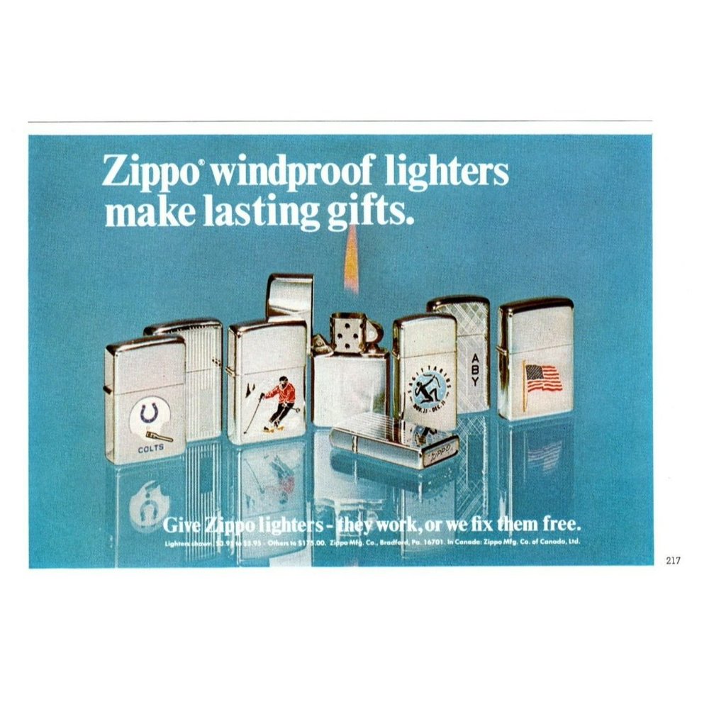 1972 Zippo Windproof Lighters Make Lasting Gifts Vintage Print Ad Cigarette